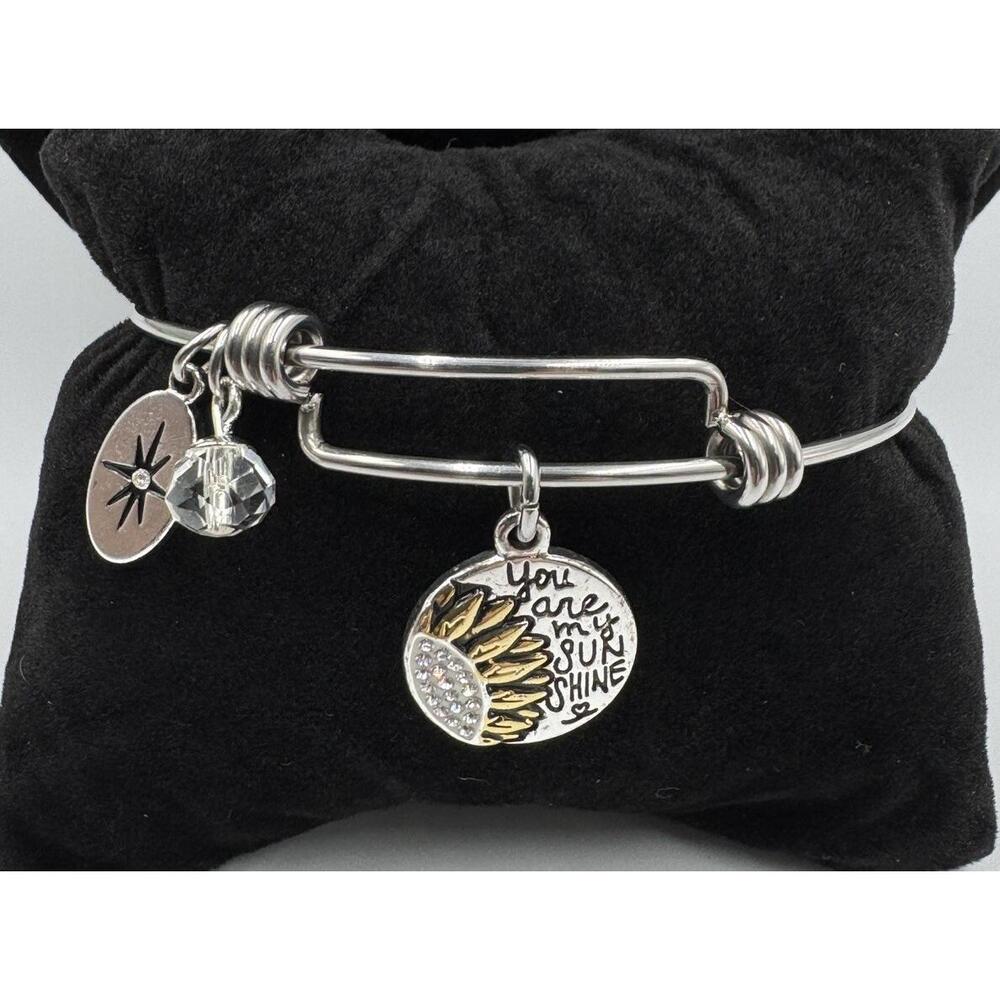 Unwritten Happiness You Are My Sunshine Crystal Sunflower Silver Plated Bracelet